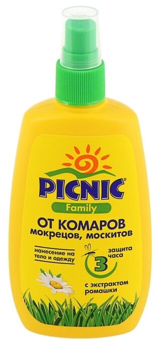 Спрей от комаров мокрецов москитов Picnic Family с экстрактом ромашки от 3-х лет, 120 мл - фото №2