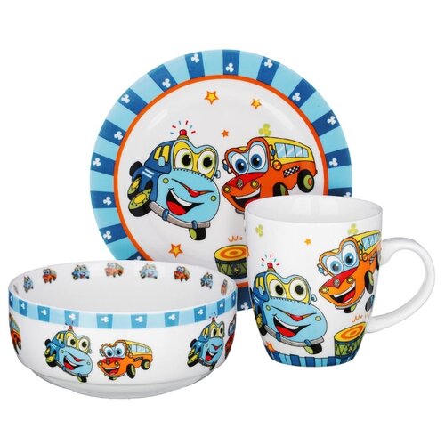 фото Набор для завтрака millimi машинки (829-165), 1 персона белый/голубой