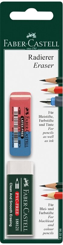 Набор ластиков Faber-Castell 2шт. (арт. 187040-комбинированный ластик и арт. 188121-ластик PVC-Free), блистер