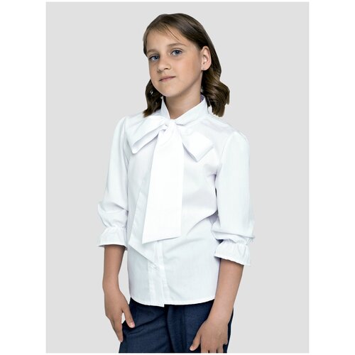 Школьная блуза IRINA EGOROVA, размер 128, белый школьная рубашка irina egorova размер 128 белый