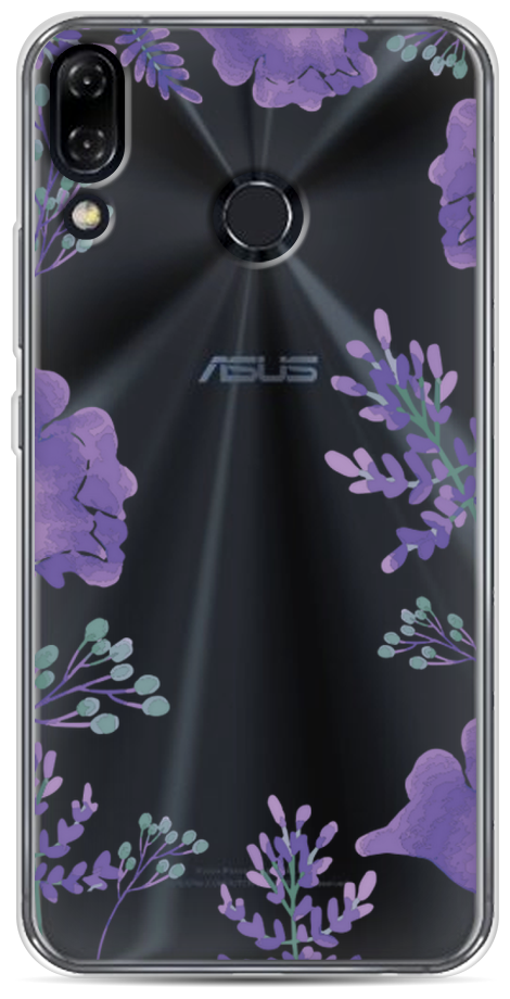 Силиконовый чехол на Asus Zenfone 5 ZE620KL / Асус Зенфон 5 ZE620KL Сиреневая цветочная рамка, прозрачный