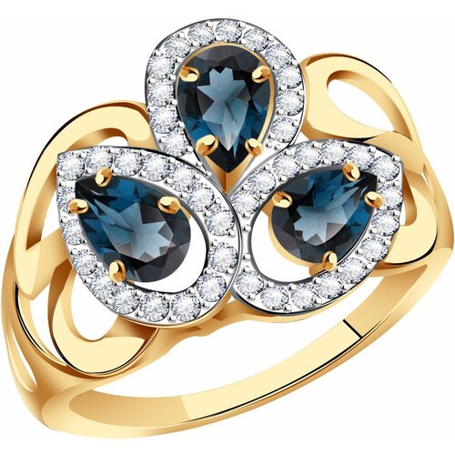 фото Кольцо diamant online, золото, 585 проба, фианит, топаз, размер 18.5