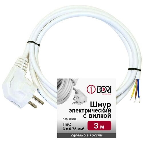Кабель с вилкой 3x075 3 м 6 А без выключателя белый 1214₽
