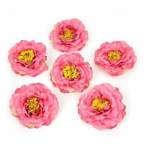 Искусственные цветки английской розы темно-розовые, 8 см, 6 шт. в упаковке, для декора