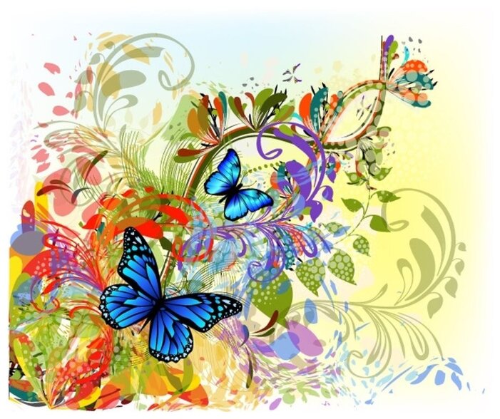 Рисунок цветы и бабочки композиция