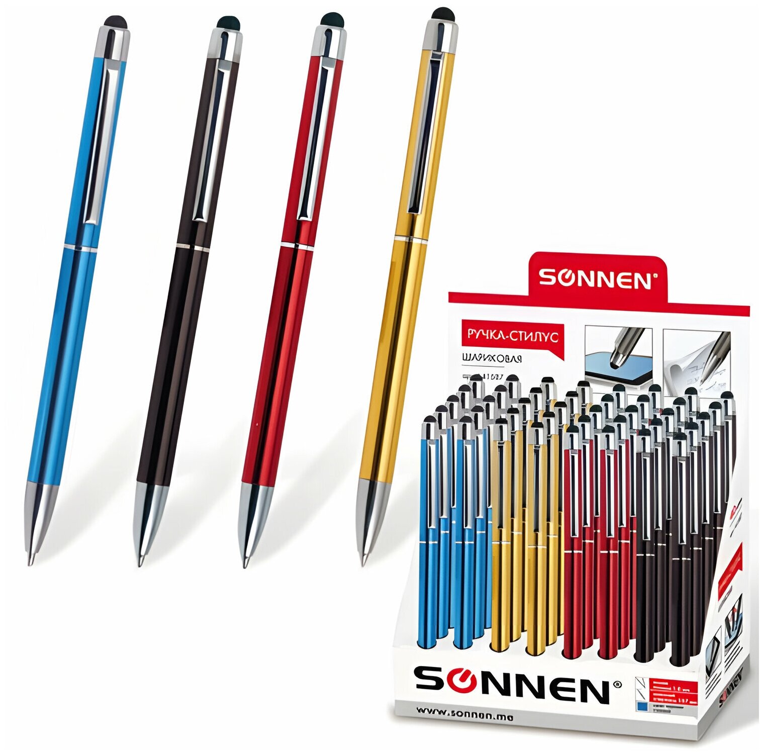 Ручка-стилус SONNEN для смартфонов/планшетов синяя корпус серебристые детали линия письма 1 мм 141587