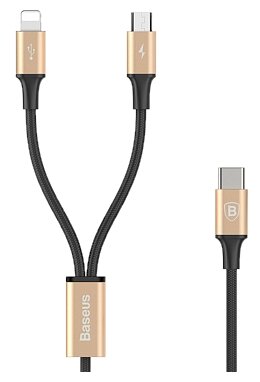Кабель Baseus Rapid Series 2-in-1 USB Type-C -microUSB/Lightning (CAMT), black/gold