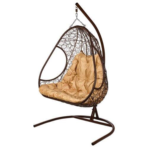 фото Кресло подвесное bigarden "primavera", коричневое, со стойкой, коричневая подушка (чехол в подарок)