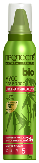Мусс для волос Прелесть Bio с экстрактом бамбука, экстрафиксация, 160 мл