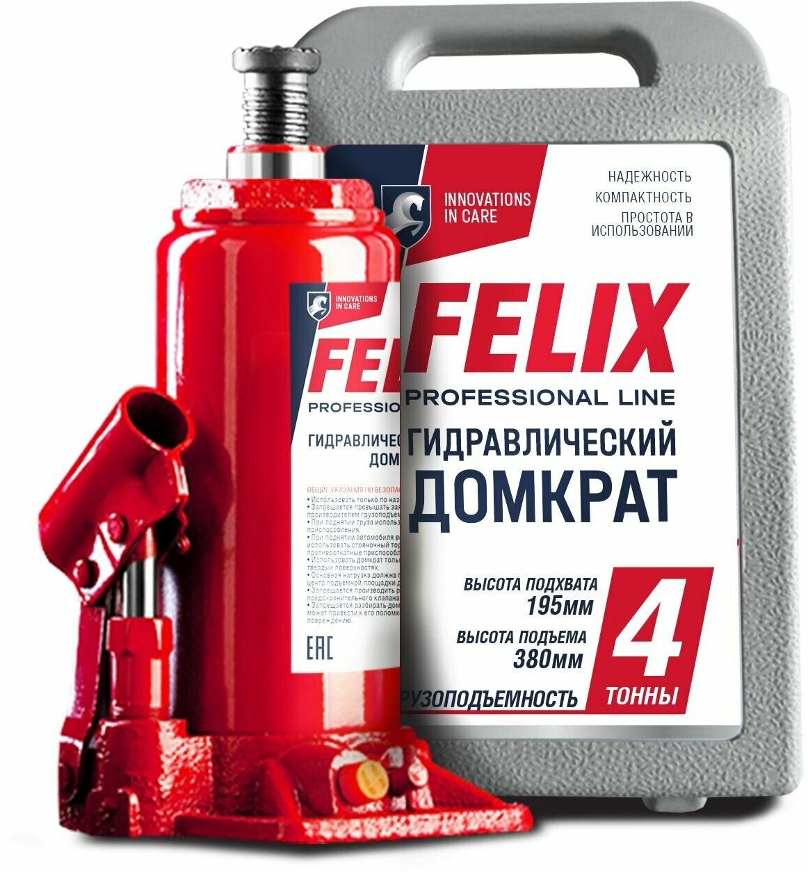 Гидравлический домкрат Felix, 410060010, красный, 4 т