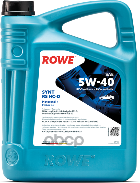 ROWE Масло Моторное Hightec Synt Rs 5W-40 Hc-D (5Л)