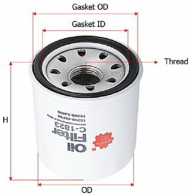 Масляный фильтр SAKURA C1823 для а/м Nissan, Datsun, Isuzu, Mitsubishi, Mazda, Suzuki