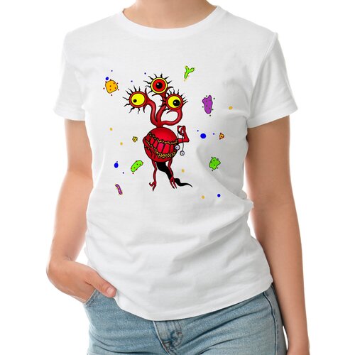 Женская футболка «Веселый микроб красный» (XL, темно-синий)