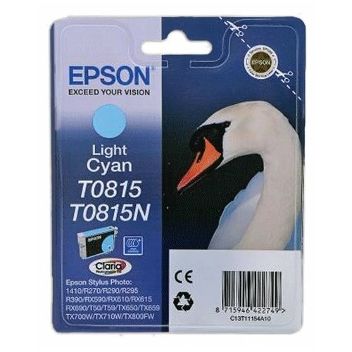 Картридж Epson C13T11154A10, 540 стр, светло-голубой картридж epson t0815 c13t11154a10 для epson r270 290 rx590 светло голубой