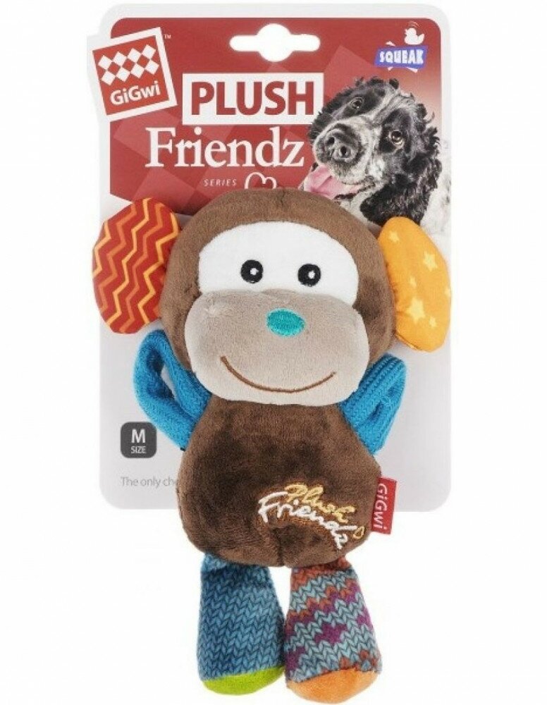 GiGwi Игрушка для собак Обезьянка Plush Friendz с пищалкой 16 см - фото №6