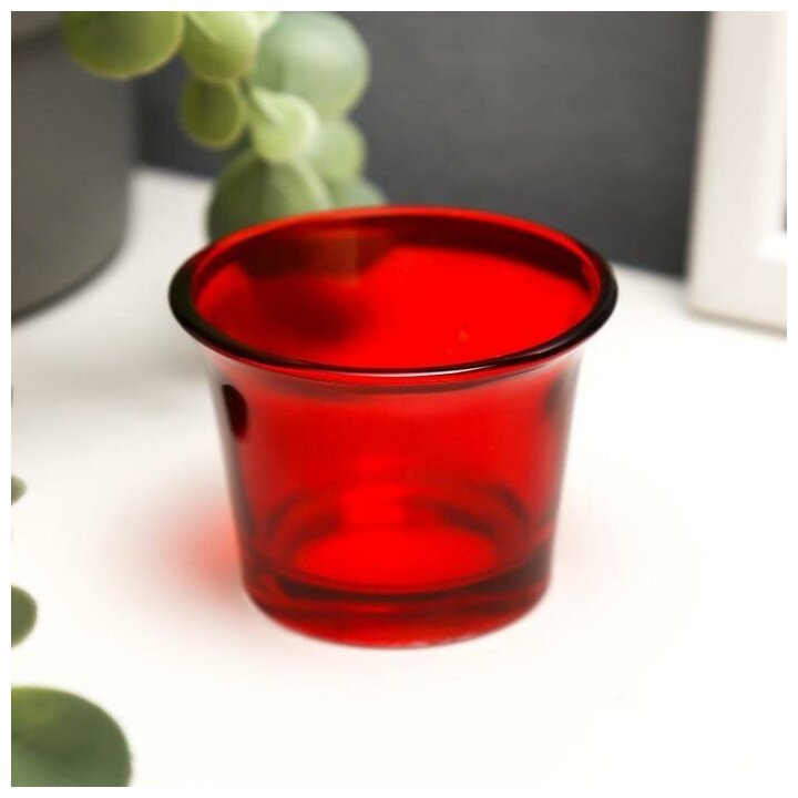 Подсвечник стекло на 1 свечу "Глянец", красный 4,7х6,2х6,2 см - фотография № 1