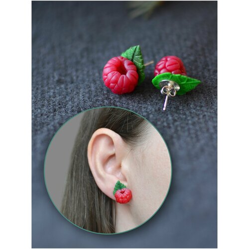 Серьги пусеты, полимерная глина, размер 10 мм, красный