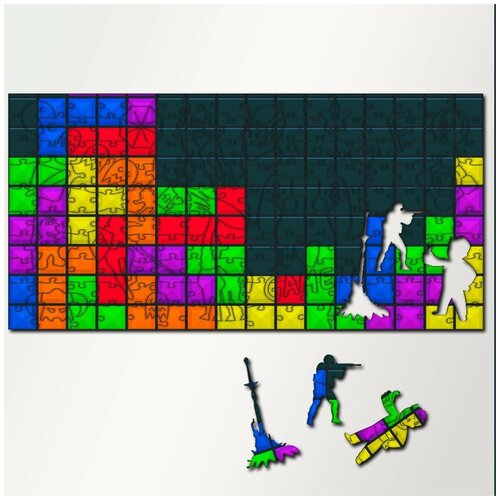 Пазл из дерева с фигурками, 230 деталей, 46х23 см игры Tetris Tetris, Тетрис, головоломка, Сега, 16 bit, 16 бит, ретро приставка - 5654