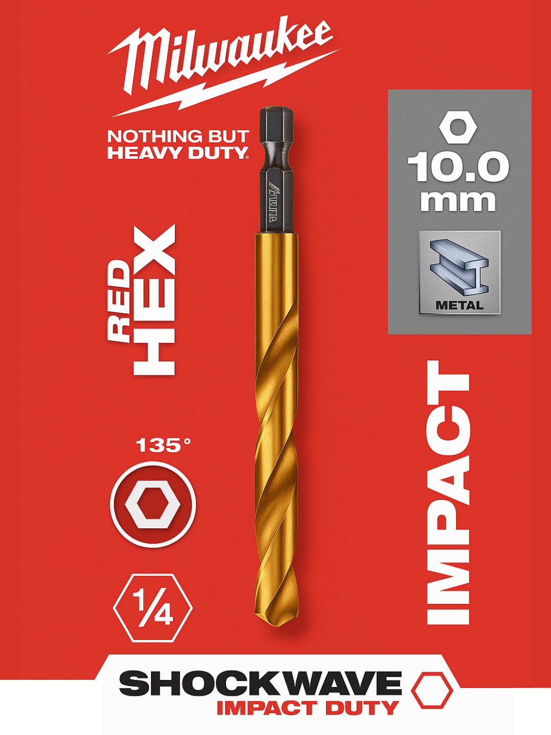 Сверла по металлу RED HEX - SHOCKWAVE™ HSS-TiN Shockwave HSS-G TiN Red Hex 10 mm - 1 pc 48894723