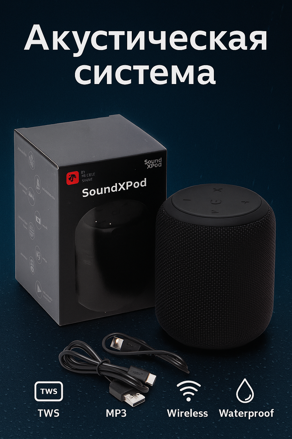Акустическая система 2E SoundXPod TWS, MP3, Wireless, Waterproof Black