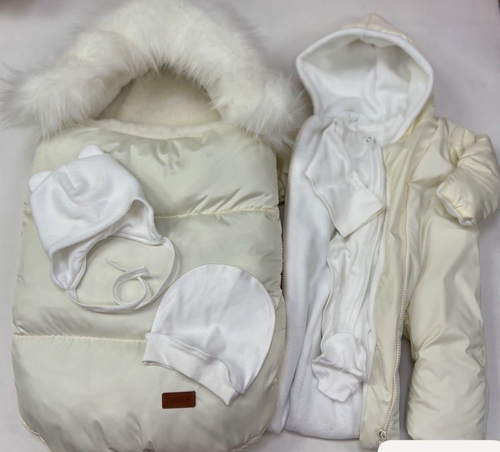 Изображение товара Конверт для новорожденных на выписку зимний в роддом на прогулку зимний с мехом крем брюле