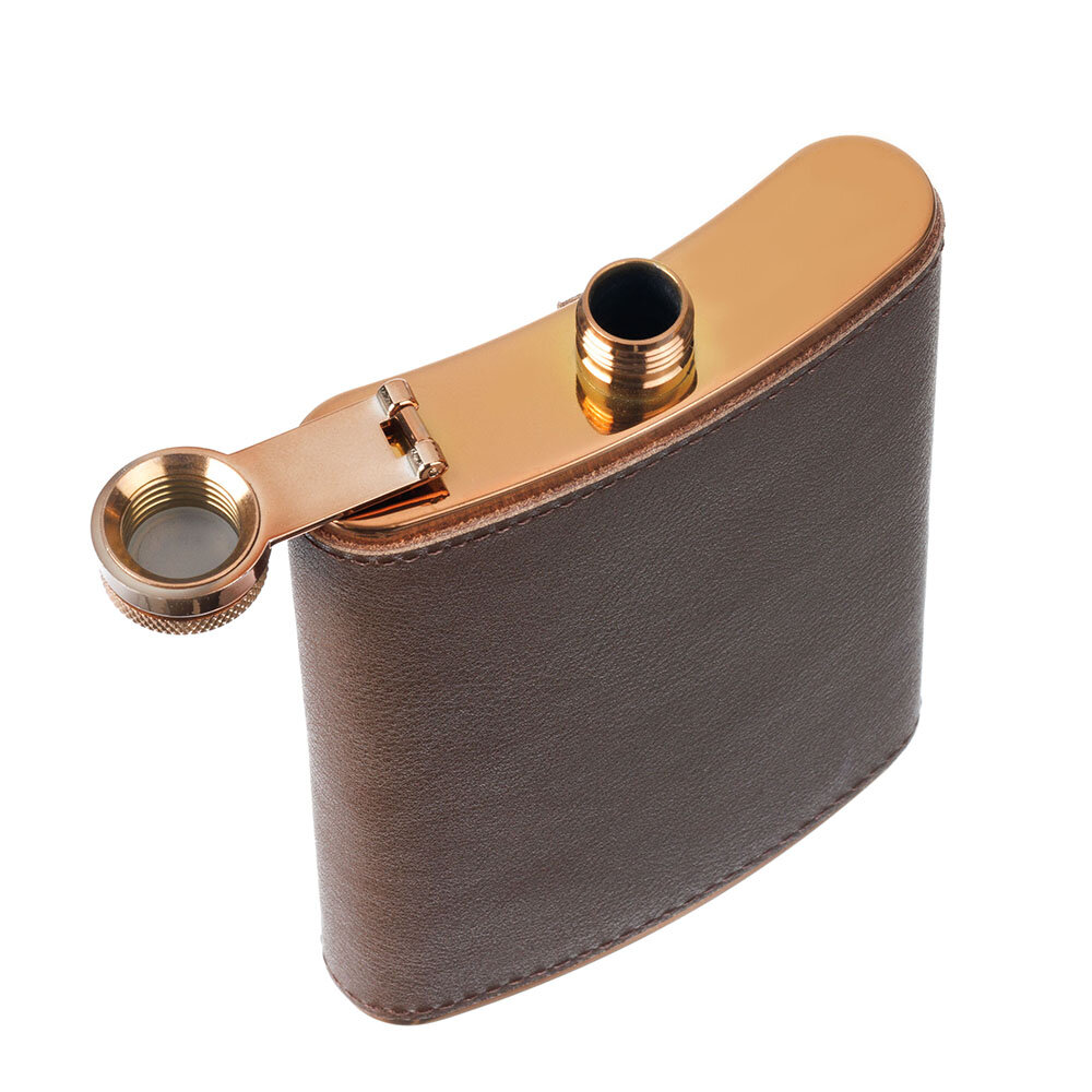 Фляга S.Quire 0,24 л, сталь+кожа спилок, коричневая — фото 1