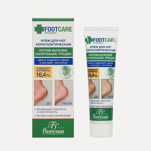 Изображение товара Крем для ног кератолический Floresan Organic foot Care против мозолей, натоптышей и трещин 100мл