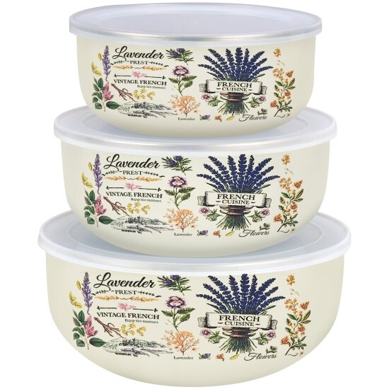 Набор мисок Appetite Эдем 3 шт 14 см 16 см 18 см с крышками эмалированная сталь (BW01-ED)