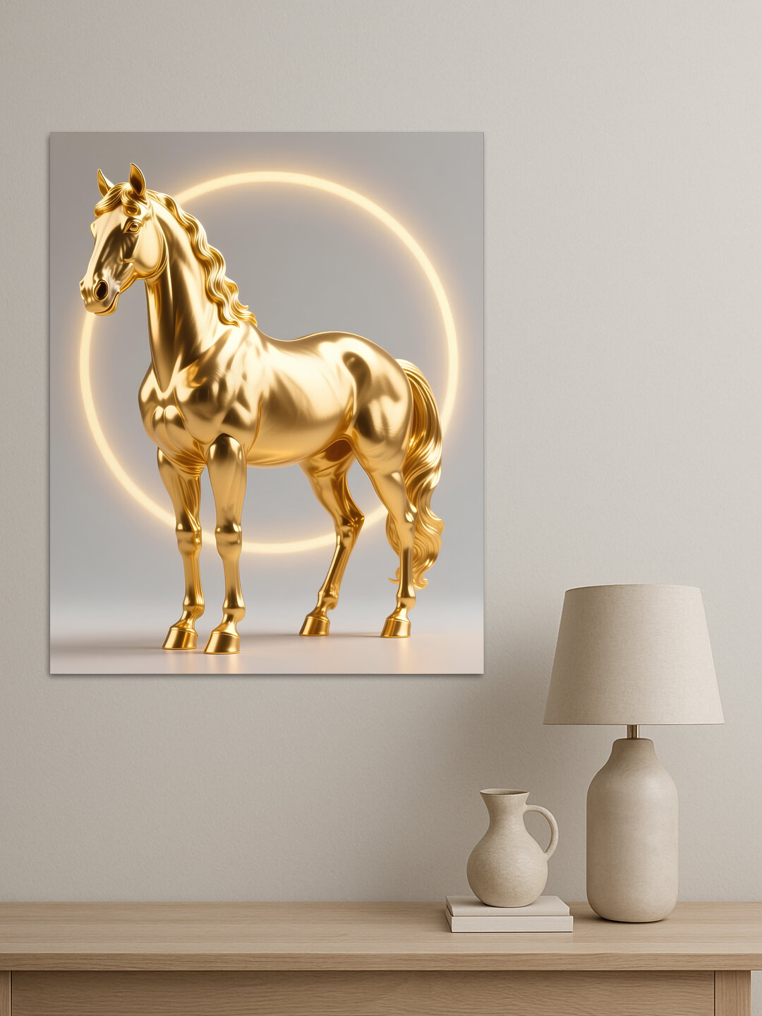 Картина интерьерная на стену ARTERY "Золотая статуя коня", печать на холсте, постер на подрамнике, 40х50 см — фото 1