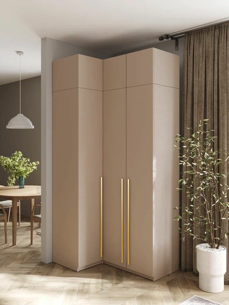 Угловой шкаф для одежды распашной с ящиками и антресолью, Принцесса Мелания, Кашемир, 2600х1300х900мм