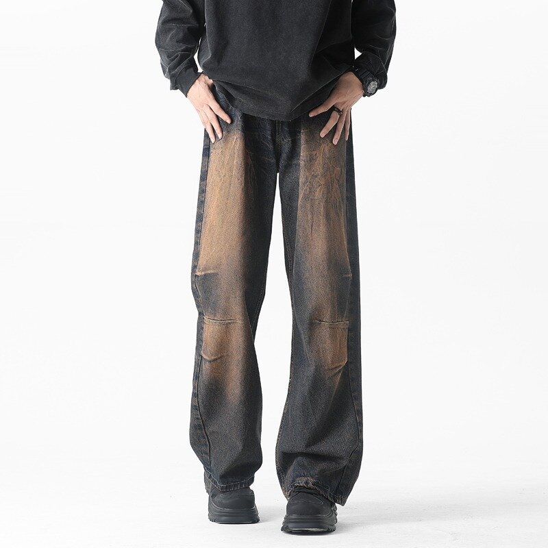Мужские джинсы ZY Лето американский vibe стиль контрастный цвет свободный прямой брюки
