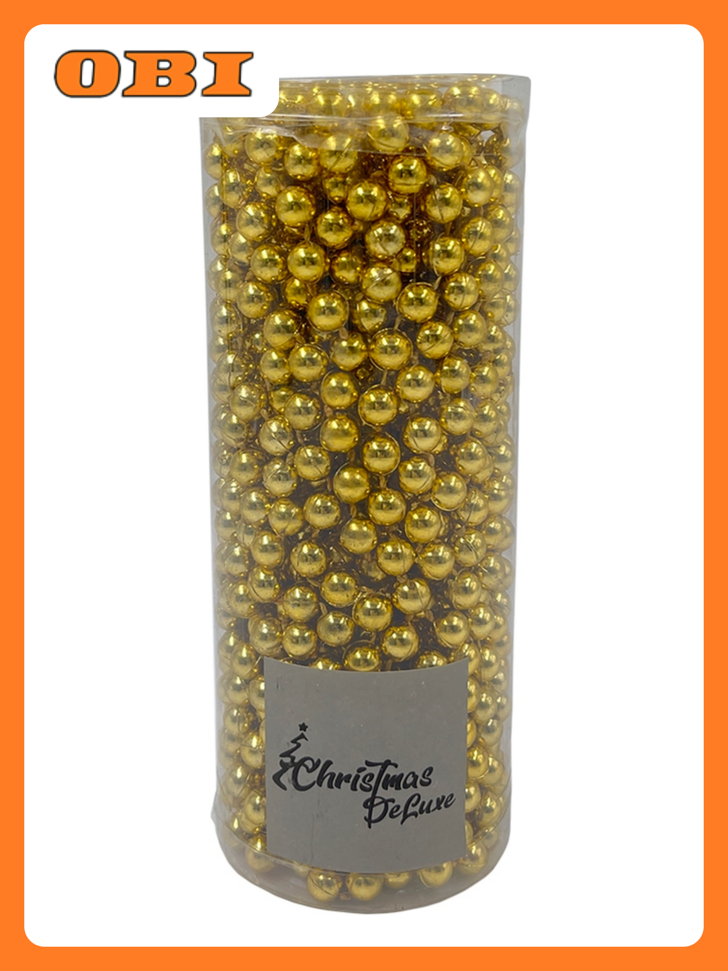 Бусы пластиковые на елку ø 08 см золото 1000 см в прозрачной упаковке