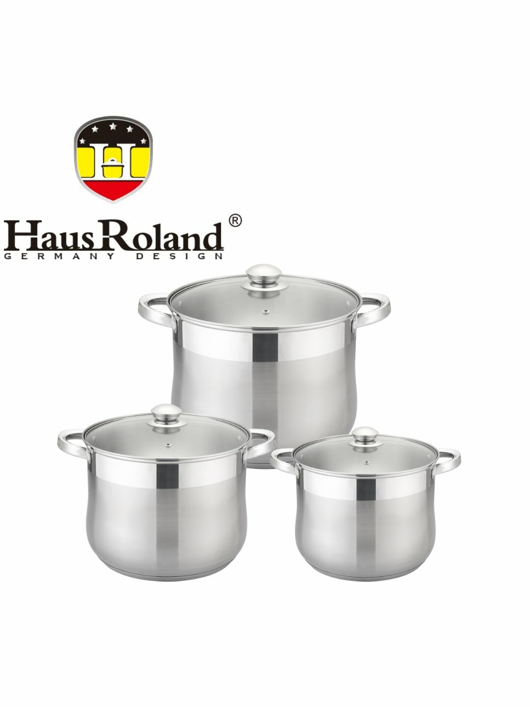 Haus Roland набор больших кастрюль 16.2L ,19.3L , 22.7L из нержавеющей стали