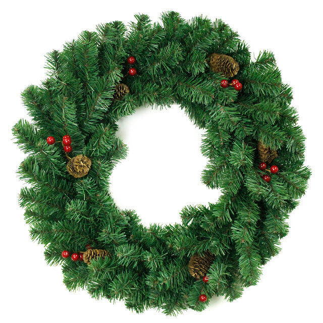 Венок Новогодний-16 с шишками и ягодами 60 см ПВХ MOROZCO ВН-16