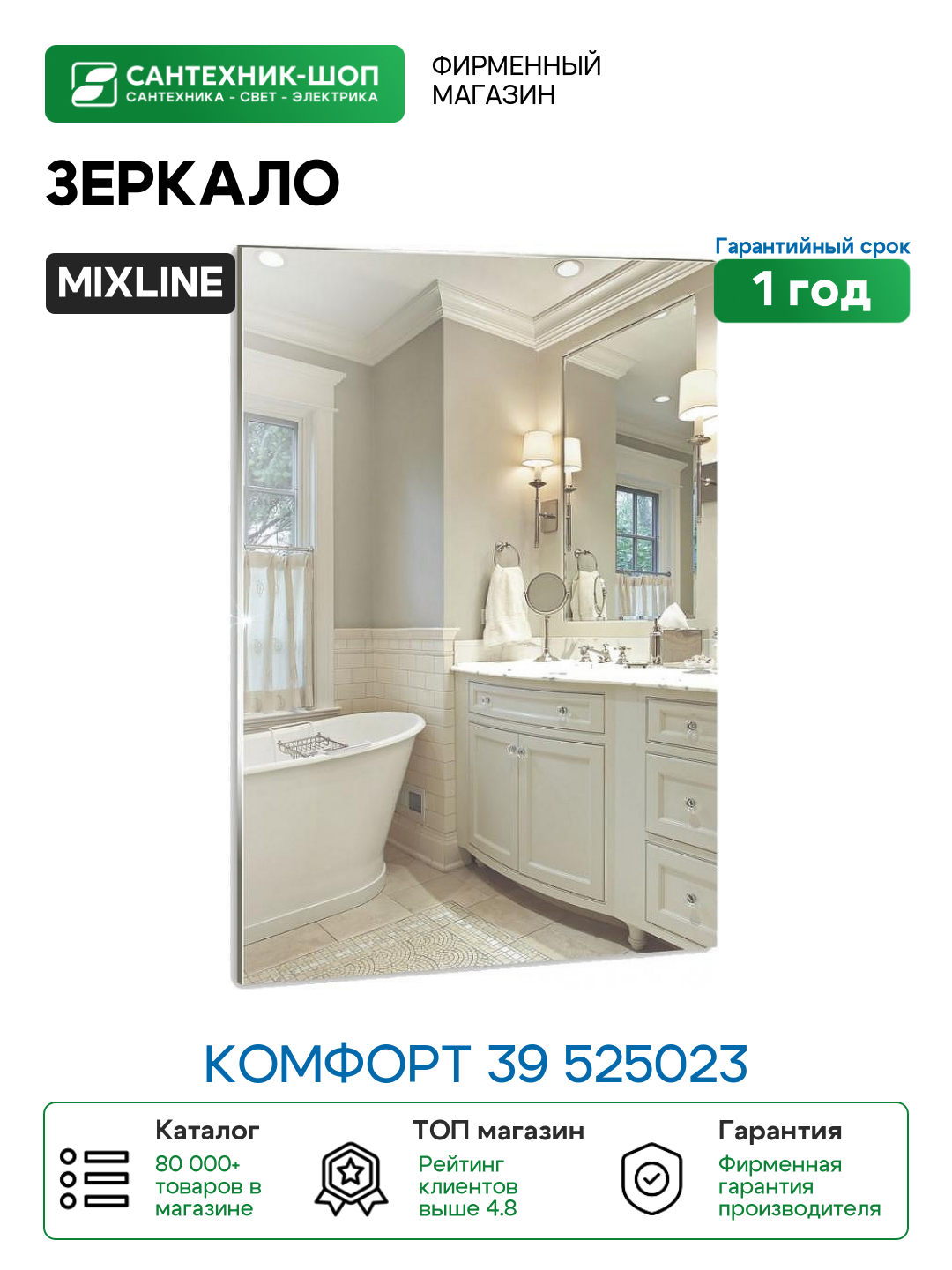 Зеркало Mixline Комфорт 39 525023 с полированной кромкой