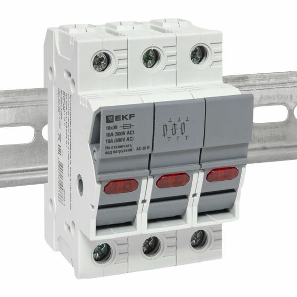 Предохранитель-разъединитель DF 10х38 3п (тип ПВЦ), EKF DF103-E (1 шт.) — фото 1