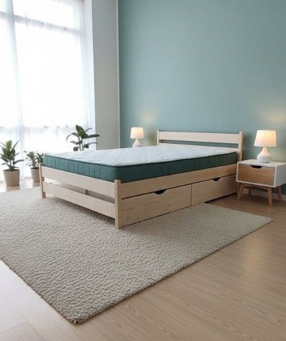 Кровать двуспальная из массива 160 см х200 см с 2 выкатными ящиками