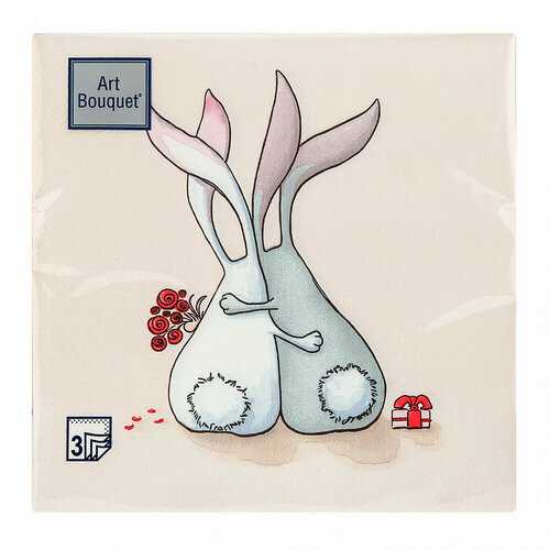 Салфетки бумажные ART BOUQUET 20шт 3слоя Влюбленные зайцы 3333 см 155₽