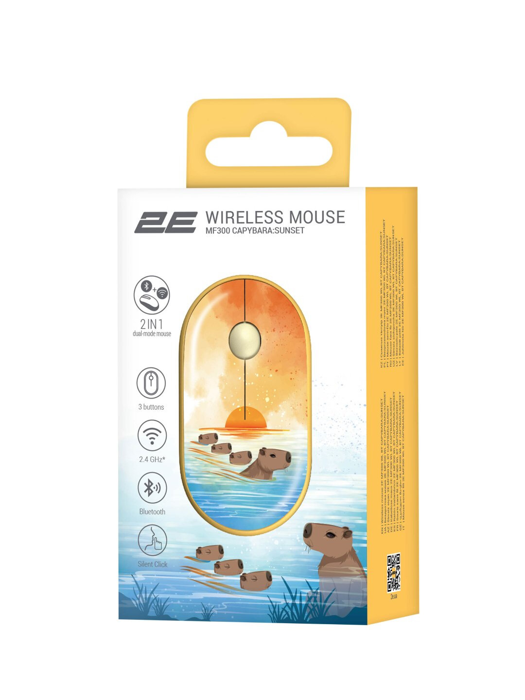 Sichqoncha 2E "MF300 Silent CAPYBARA: SUNSET", simsiz, grafit, sariq olovrang — фото 1