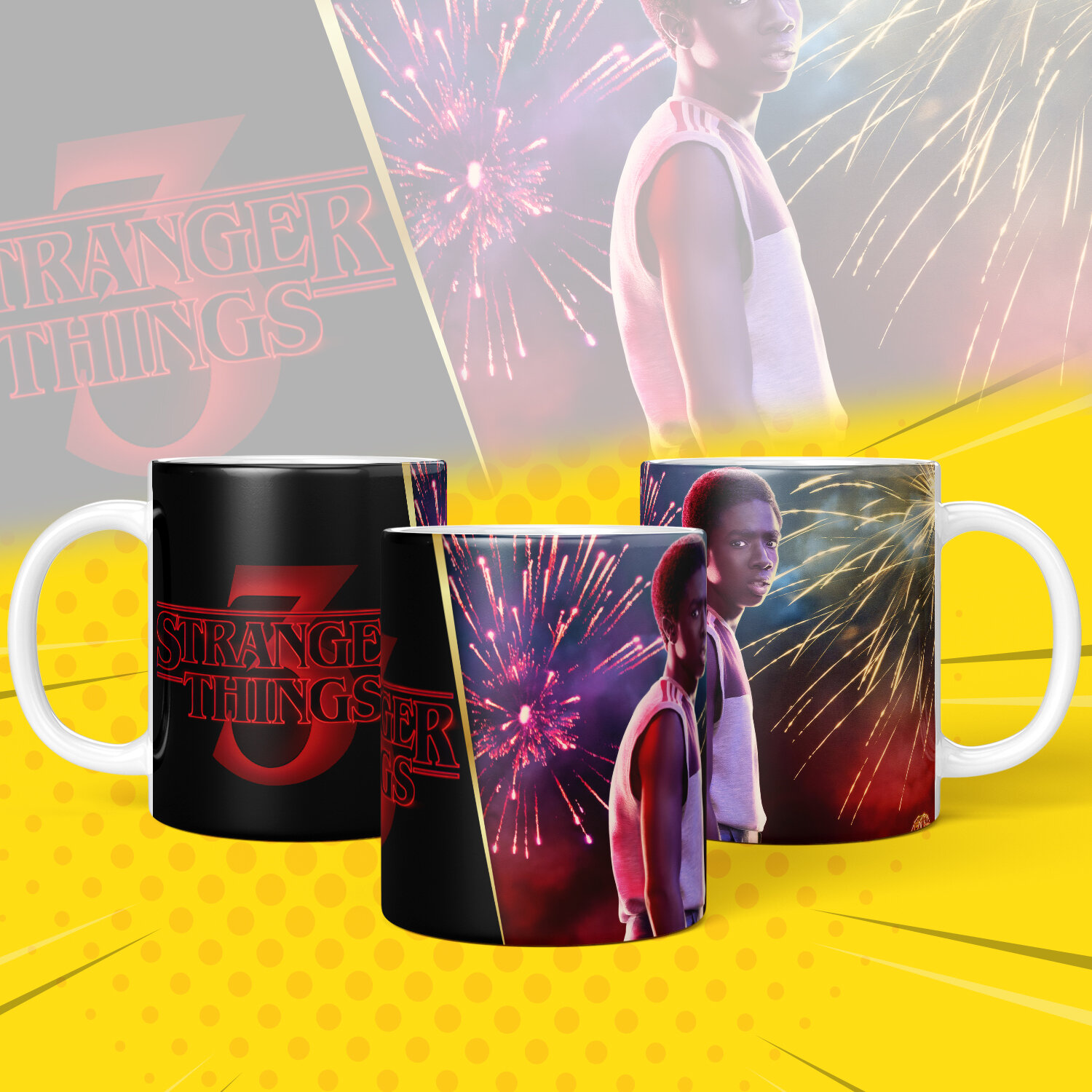 Кружка, "Очень Странные Дела", персонажи сериала "Strenger Things 3" яркий принт 330 мл, 1 шт