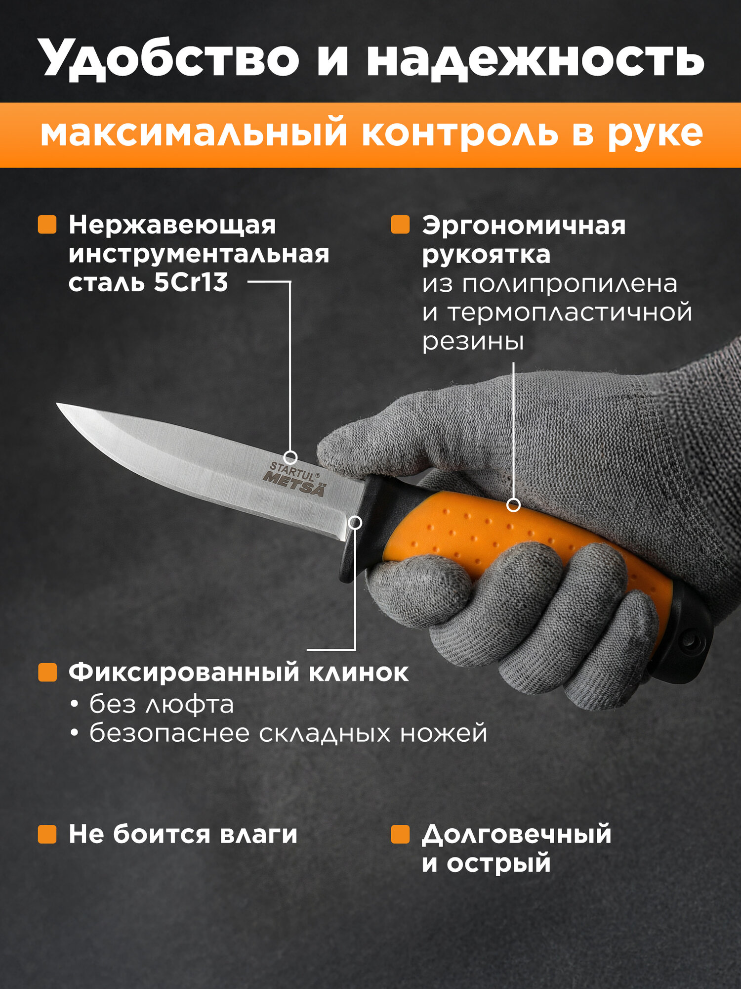 Нож строительный K95 лезвие 95мм сталь STARTUL METSA (ST2050-01) — фото 1