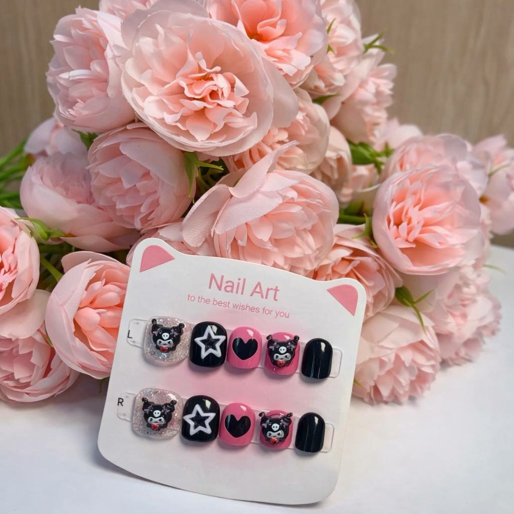 Накладные ногти для детей, 10 шт с клеевыми стиками, набор черный