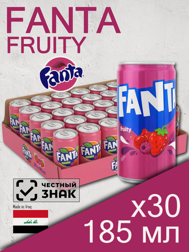 Изображение товара Fanta Fruity, 0.185 л, 30 шт, железная банка, (Газированный напиток Фанта Ягодный микс, жб)