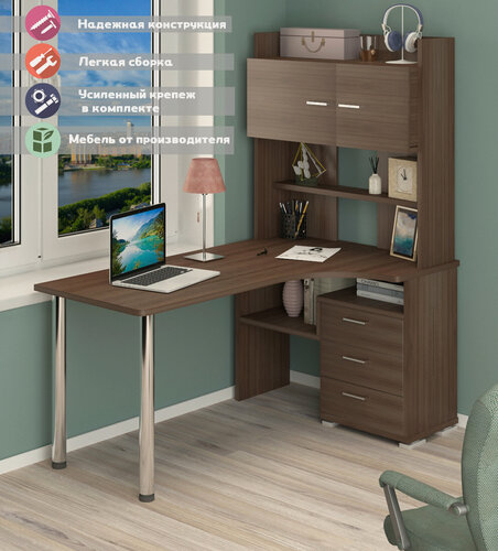 Изображение товара Стол компьютерный Мэрдэс СР-133-160 ш-прав Шамони-Ч с надстройкой