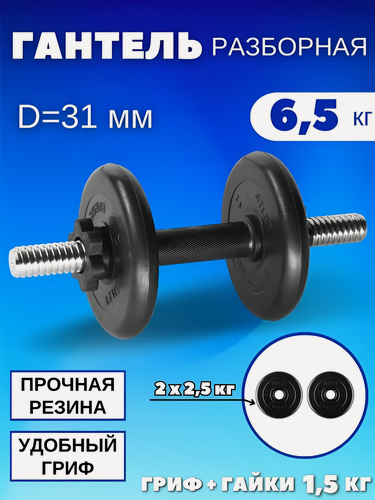 Изображение товара Гантели разборные 6.5 кг, D31 mm.(1шт) MB Barbell, обрезиненные
