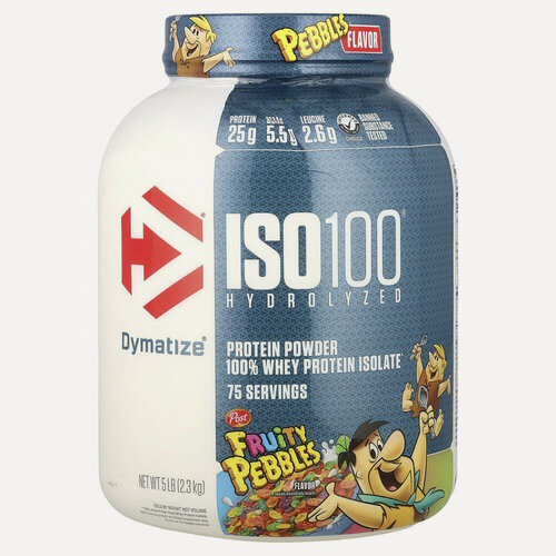 Изображение товара Dymatize, ISO100®, гидролизованный, 100% изолят сывороточного протеина, фруктовые шарики, 2,3 кг (5 фунтов)