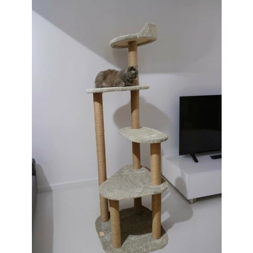 фото Игровой комплекс для кошек, моя котя, "достучаться до небес", светло-серый ковролин и джут