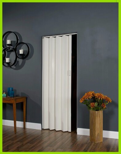 Изображение товара Дверь-гармошка "UNI" 203 х 103 см, белая молочная полуматовая, магнитная защелка, колесики