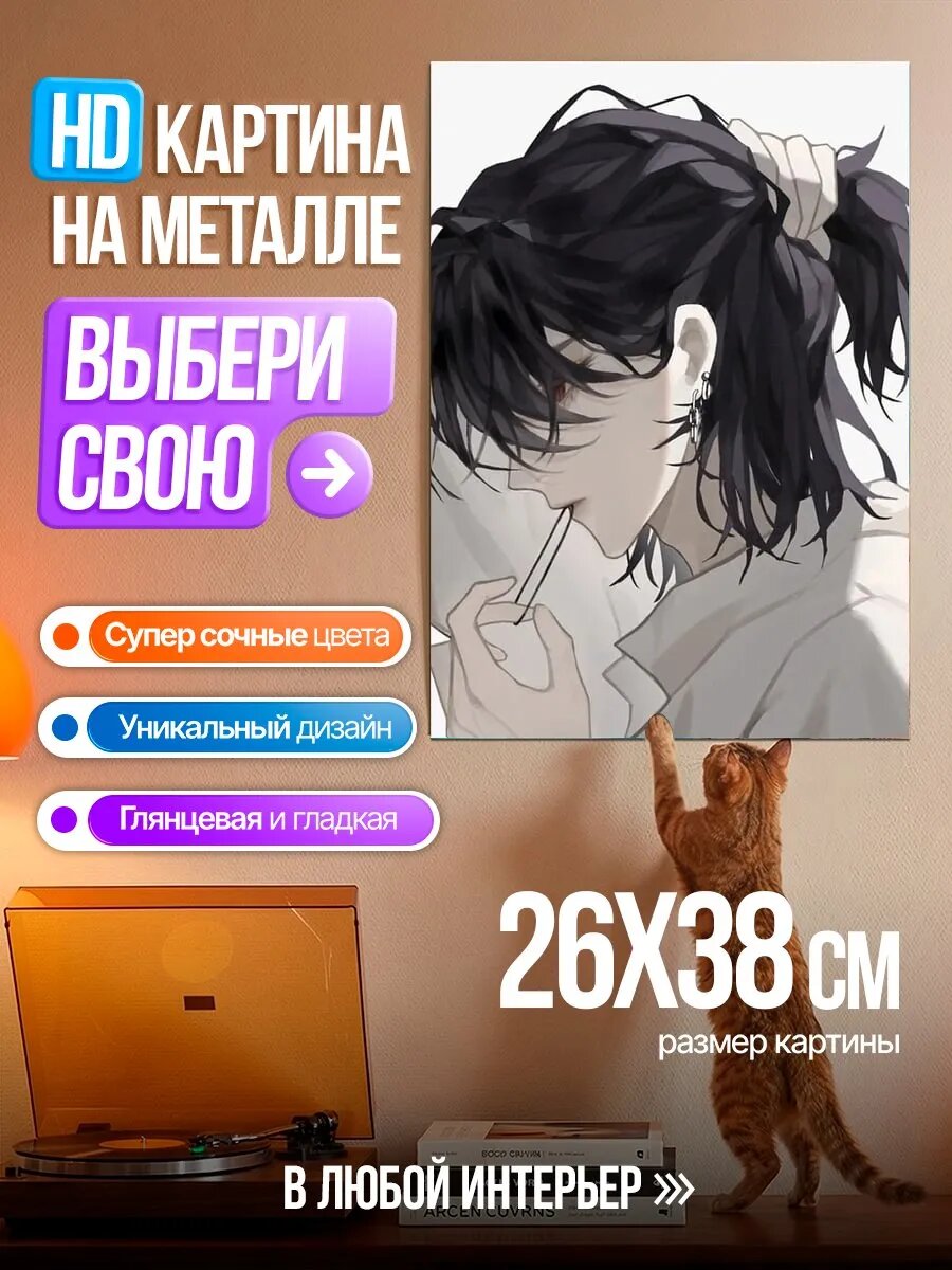 Картина на HD металле Парень с хвостом