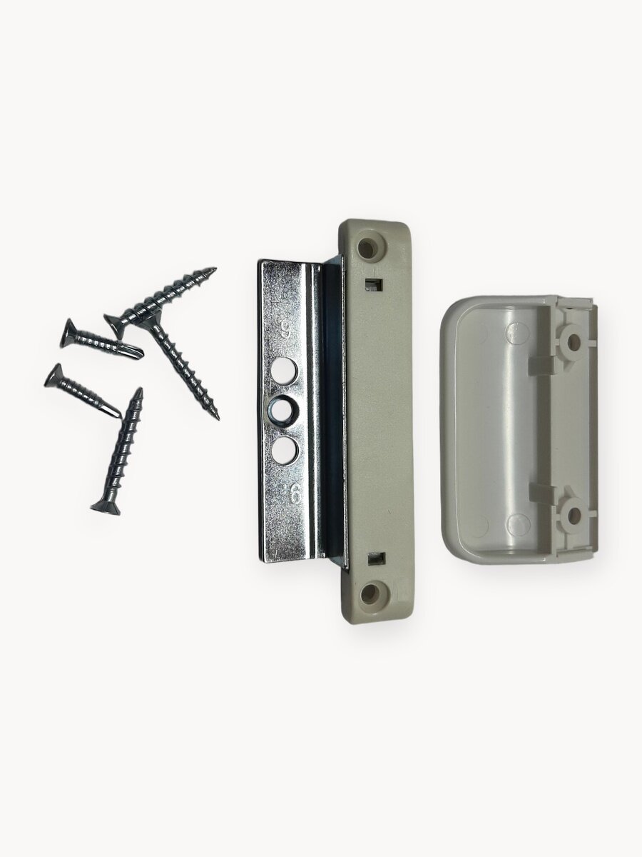 Балконная защелка магнитная, с ручкой и саморезами , белая, паз 9 мм